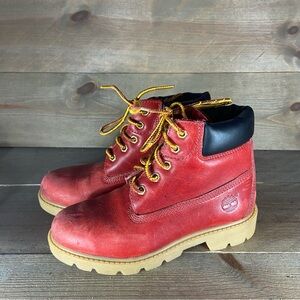Timberland kids youth size 2 shoes red leather comfort lace up boots